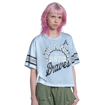 Women's Starter  Light Blue Atlanta Braves Cropped Hurry Up Offense T-Shirt