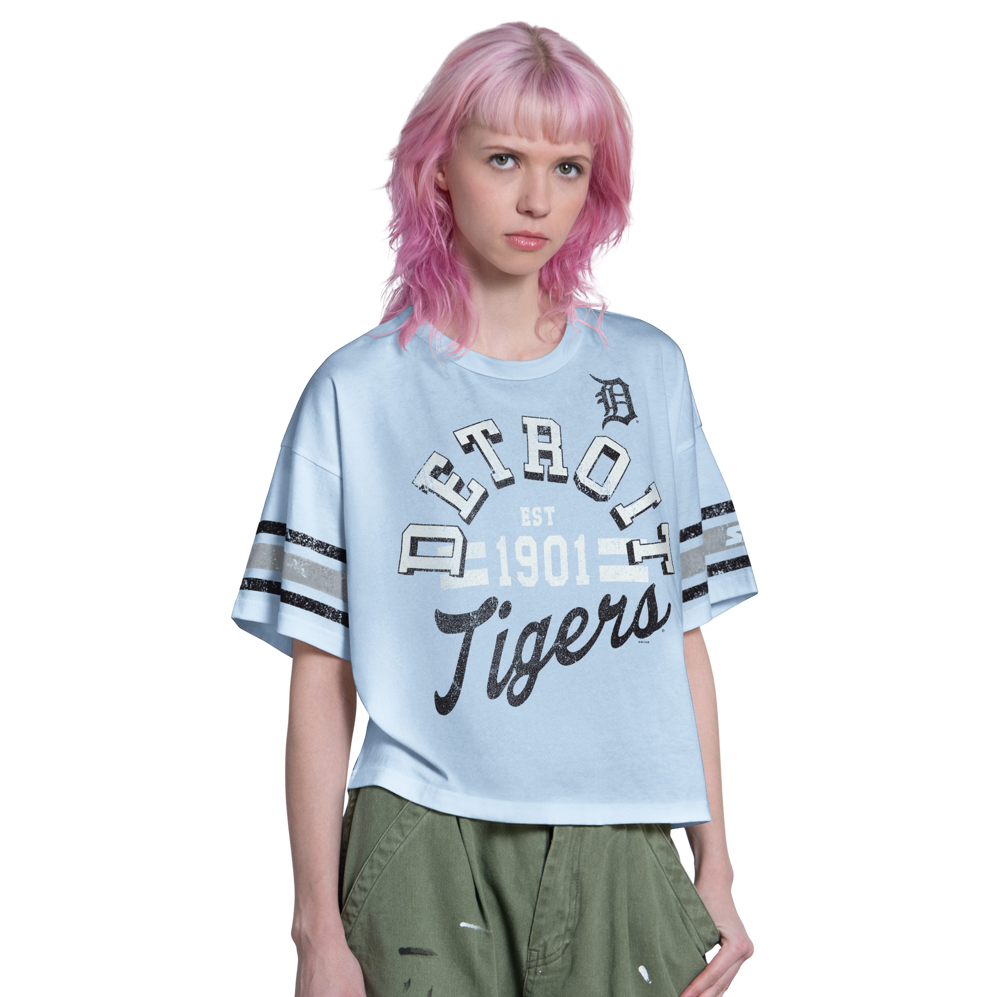 Women's Starter  Light Blue Detroit Tigers Cropped Hurry Up Offense T-Shirt