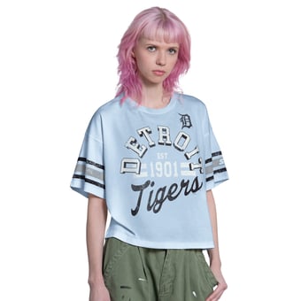 Women's Starter  Light Blue Detroit Tigers Cropped Hurry Up Offense T-Shirt