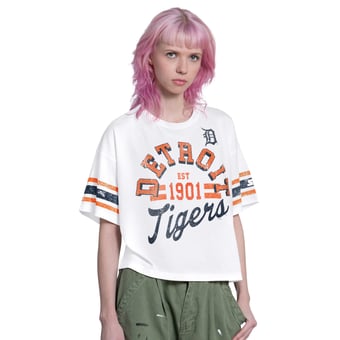 Women's Starter  White Detroit Tigers Cropped Hurry Up Offense T-Shirt