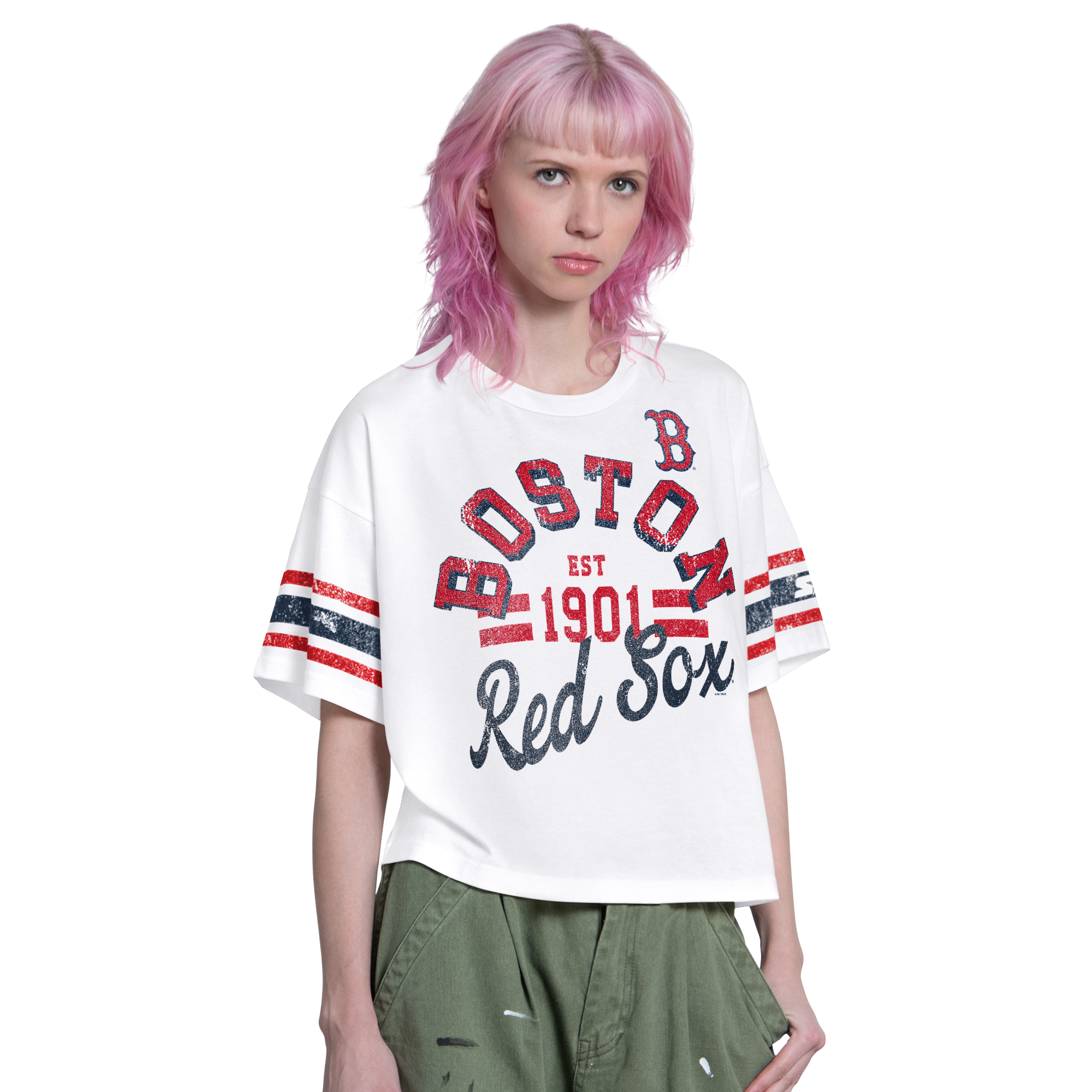 Women's Starter  White Boston Red Sox Cropped Hurry Up Offense T-Shirt