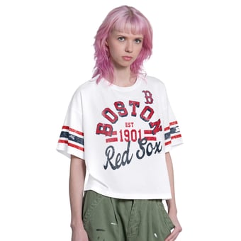 Women's Starter  White Boston Red Sox Cropped Hurry Up Offense T-Shirt