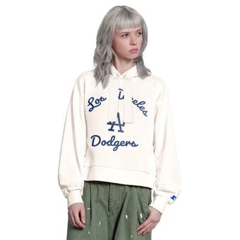 Women's Starter Cream Los Angeles Dodgers Baseline Hoodie Sweatshirt