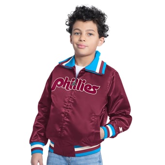 Youth Starter  Burgundy Philadelphia Phillies The Captain Jr. Cooperstown Collection Full-Zip Varsity Jacket