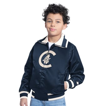 Youth Starter  Navy Chicago Cubs The Captain Jr. Cooperstown Collection Full-Zip Varsity Jacket