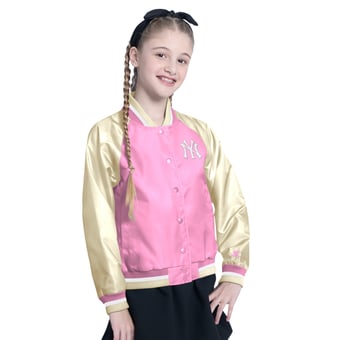 Girl's Youth Starter  Pink New York Yankees Scrimmage Full-Snap Varsity Jacket