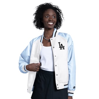 Women's Starter Light Blue/White Los Angeles Dodgers Blitz Varsity Raglan Full-Snap Satin Jacket