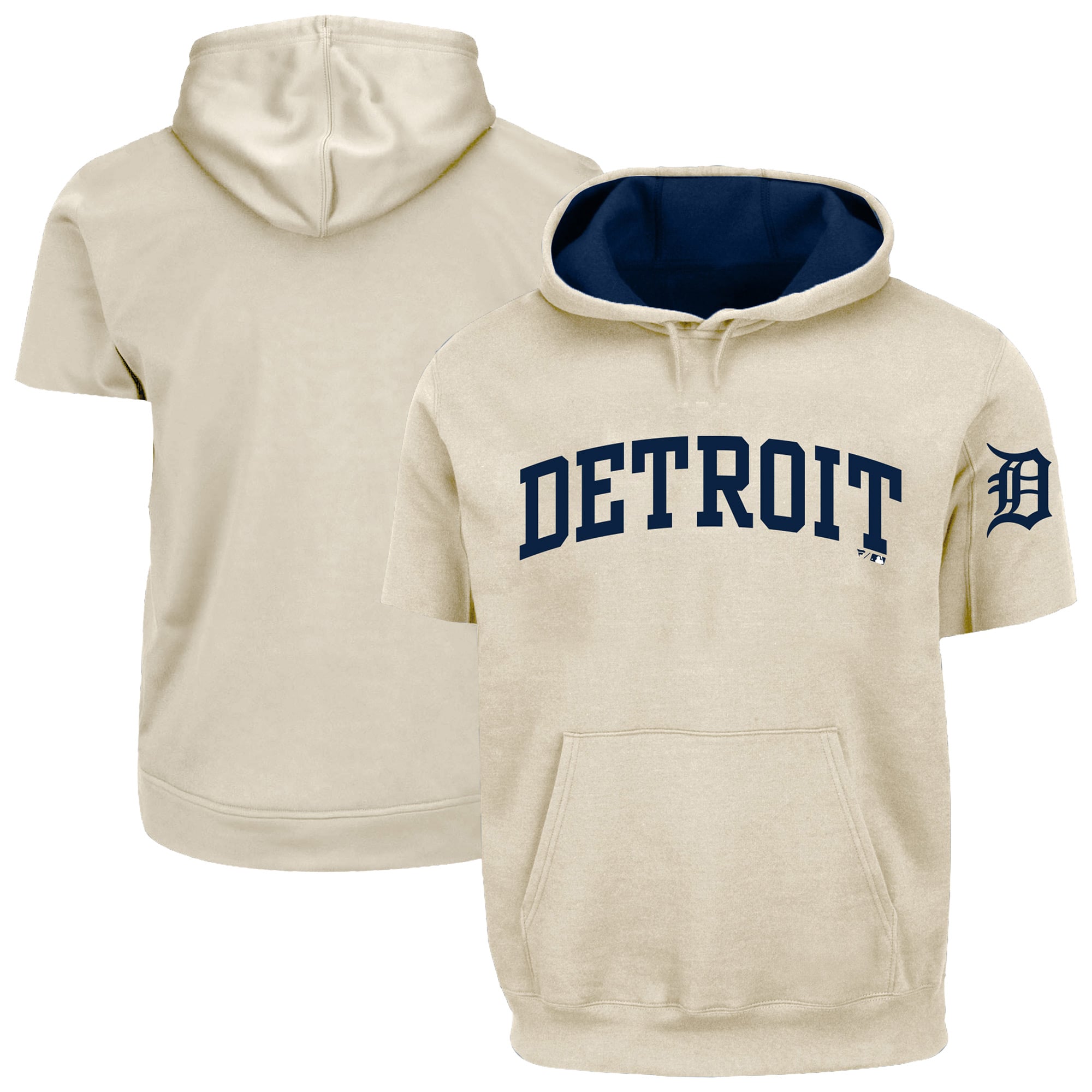 Men's Profile  Cream Detroit Tigers Big & Tall Contrast Short Sleeve Hoodie