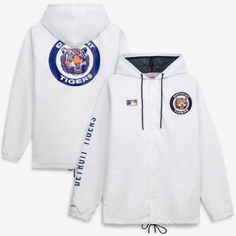 Men's Mitchell & Ness  White Detroit Tigers Big & Tall Full-Snap Hooded Jacket