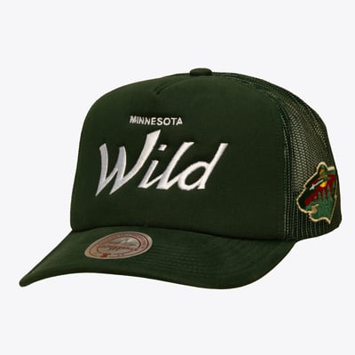 Men's Mitchell & Ness Green Minnesota Wild Head Coach Trucker Adjustable Hat