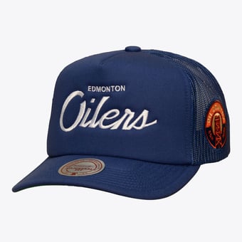 Men's Mitchell & Ness Navy Edmonton Oilers Head Coach Trucker Adjustable Hat