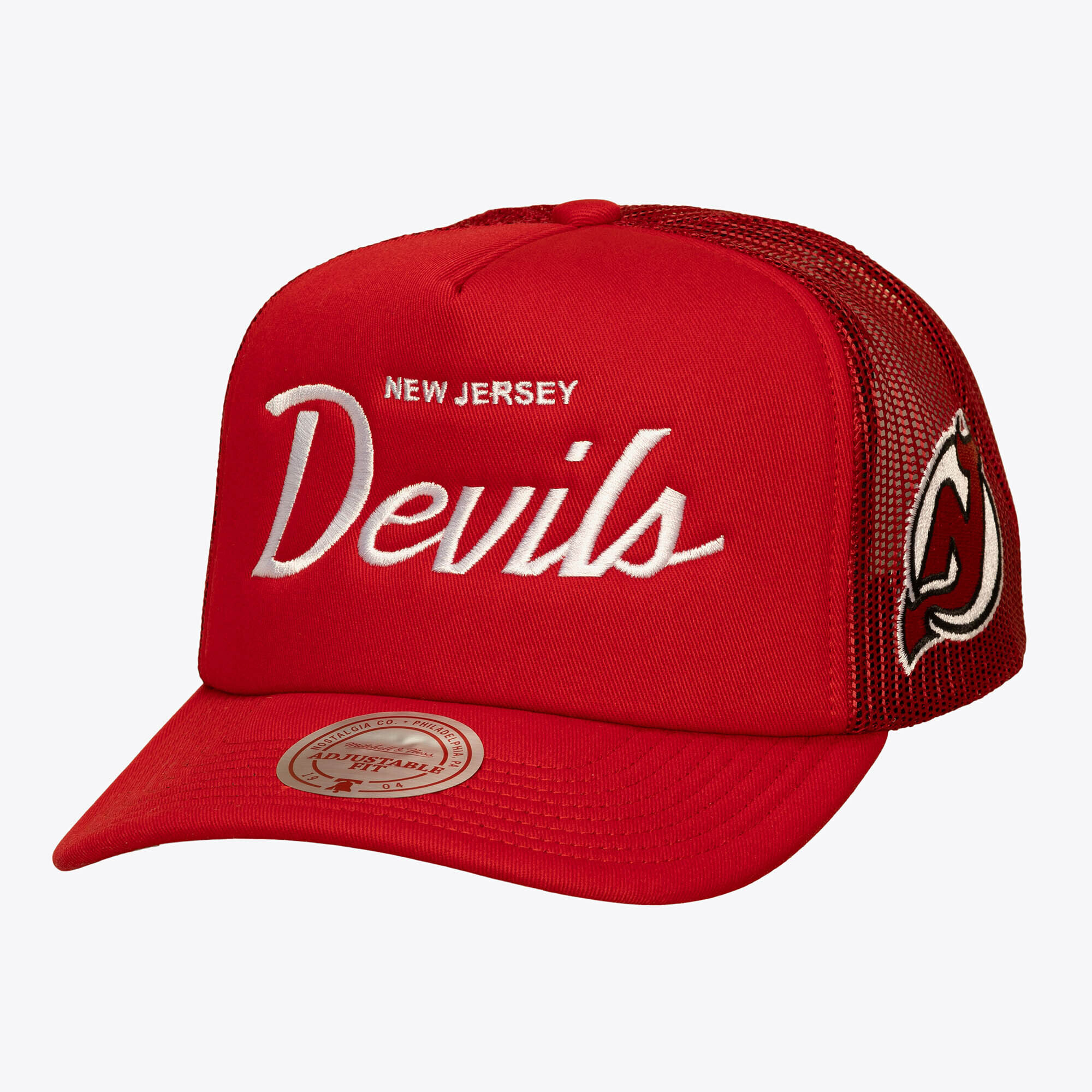 Men's Mitchell & Ness Red New Jersey Devils Head Coach Trucker Adjustable Hat