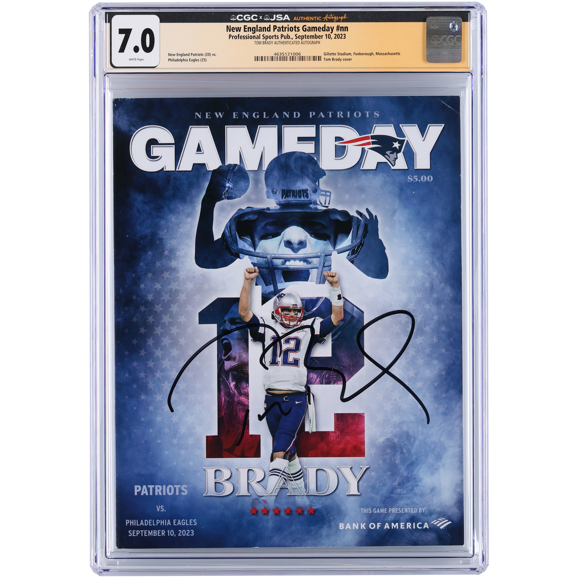 Tom Brady New England Patriots Autographed Tom Brady Day CGC Authenticated 7.0 Program from September 10, 2023
