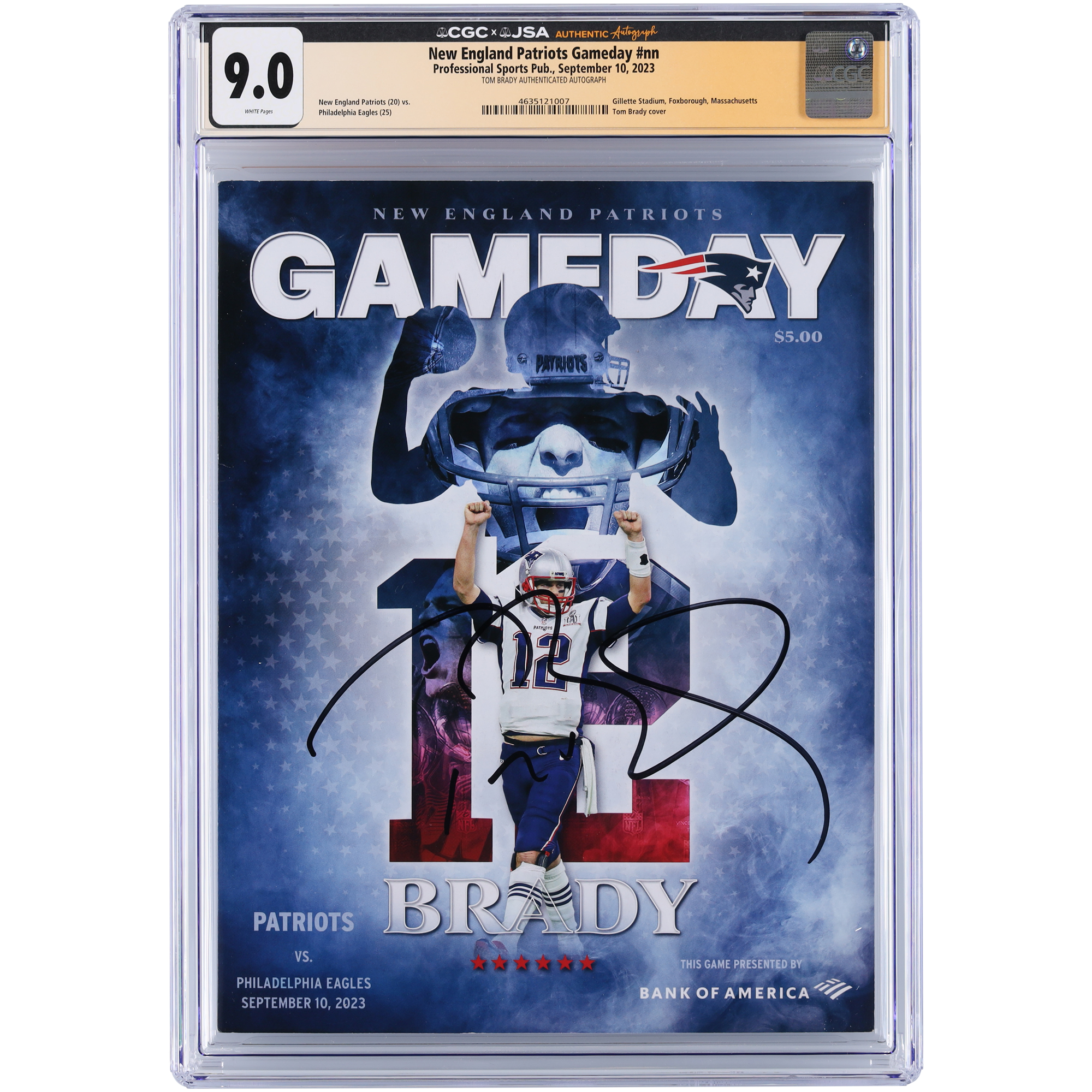 Tom Brady New England Patriots Autographed Tom Brady Day CGC Authenticated 9.0 Program from September 10, 2023