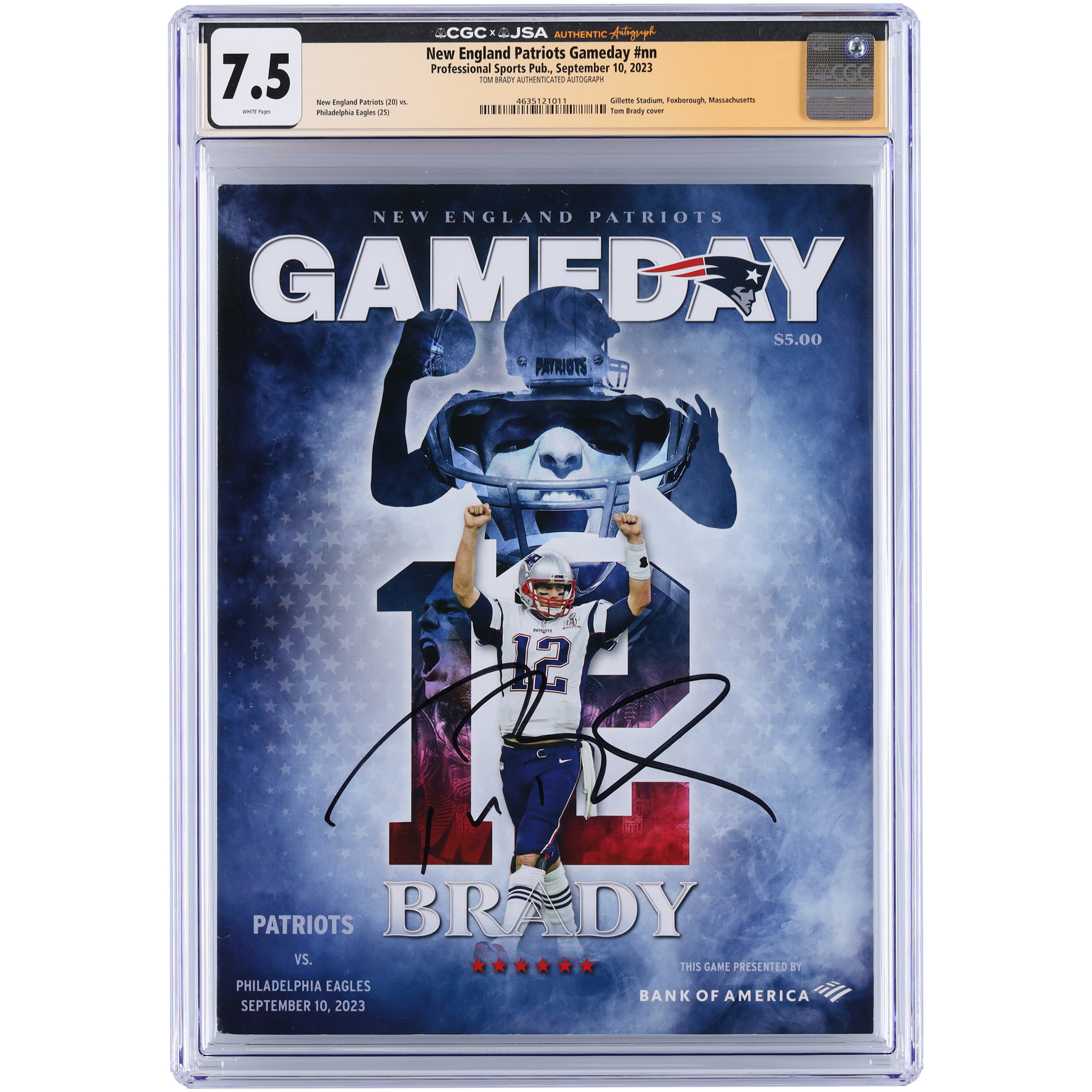 Tom Brady New England Patriots Autographed Tom Brady Day CGC Authenticated 7.5 Program from September 10, 2023