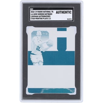 Gordon Hayward Boston Celtics 2018-19 Panini National Treasures Cyan Printing Plate #LA-GHW #1/1 SGC Authenticated Auth Card