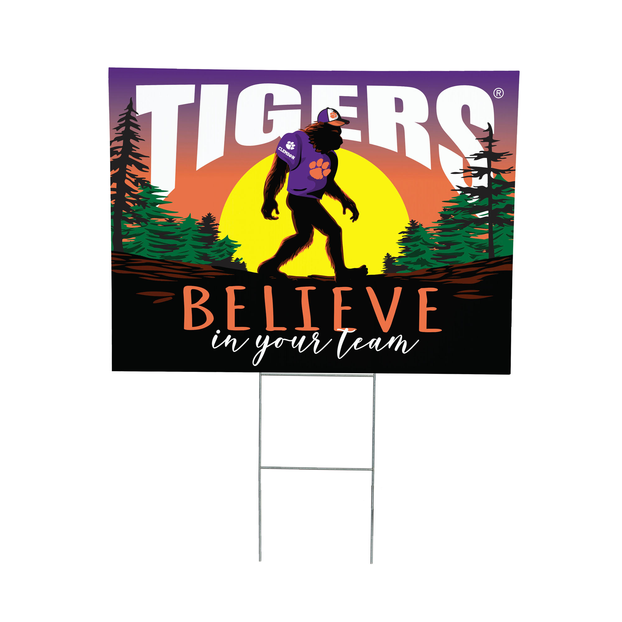 Clemson Tigers 24" x 18" Bigfoot Believe in Yourself Outdoor Staked Yard Sign