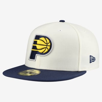 Men's New Era  White/Navy Indiana Pacers Chrome 59FIFTY Fitted Hat