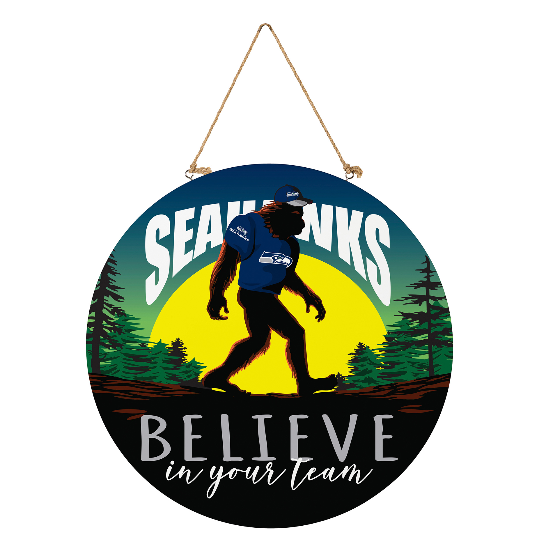 Seattle Seahawks 18" Bigfoot "Believe in Yourself" Team Logo Wood Round Door Sign