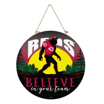 Cincinnati Reds 18" Bigfoot "Believe in Yourself" Team Logo Wood Round Door Sign