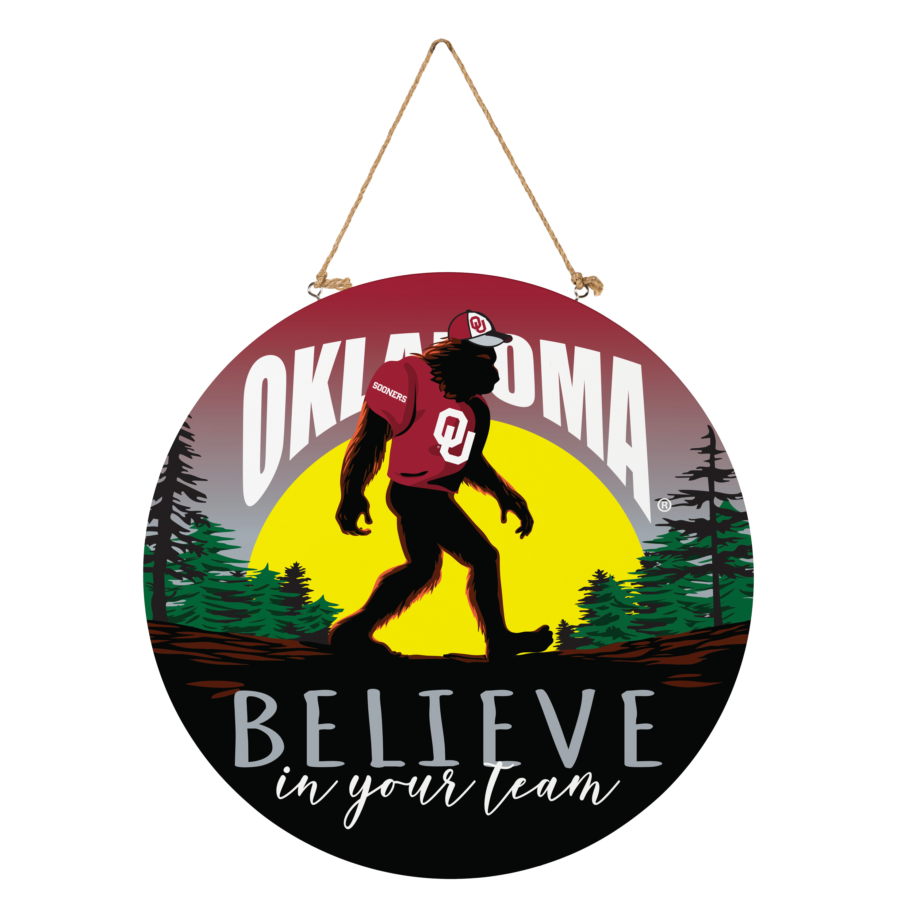 Oklahoma Sooners 18" Bigfoot "Believe in Yourself" Team Logo Wood Round Door Sign