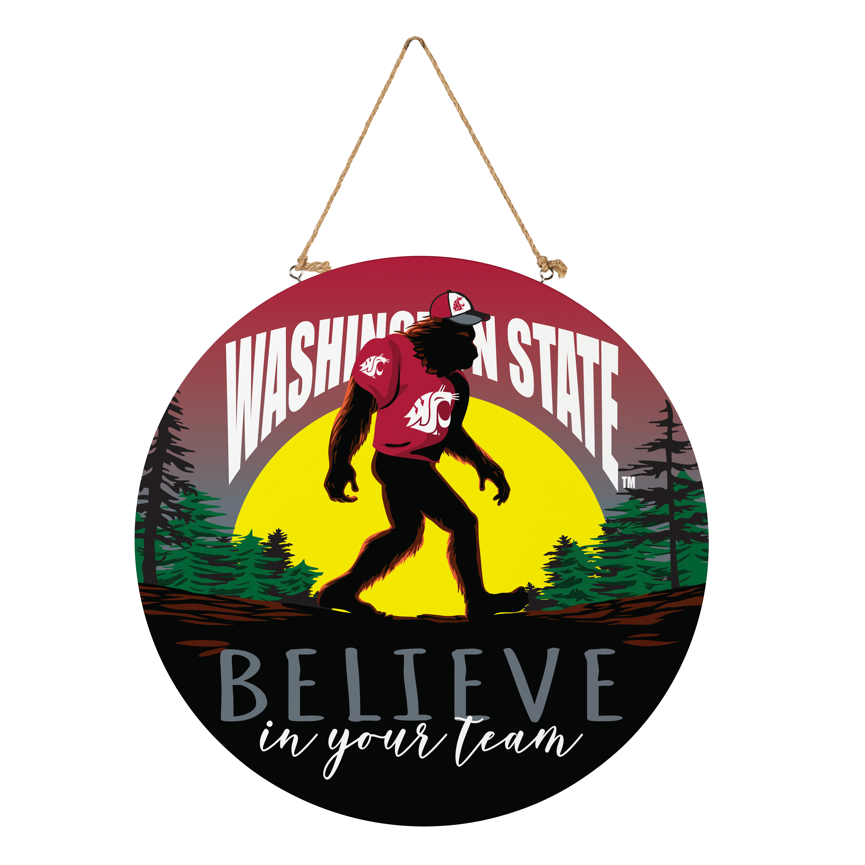 Washington State Cougars 18" Bigfoot "Believe in Yourself" Team Logo Wood Round Door Sign