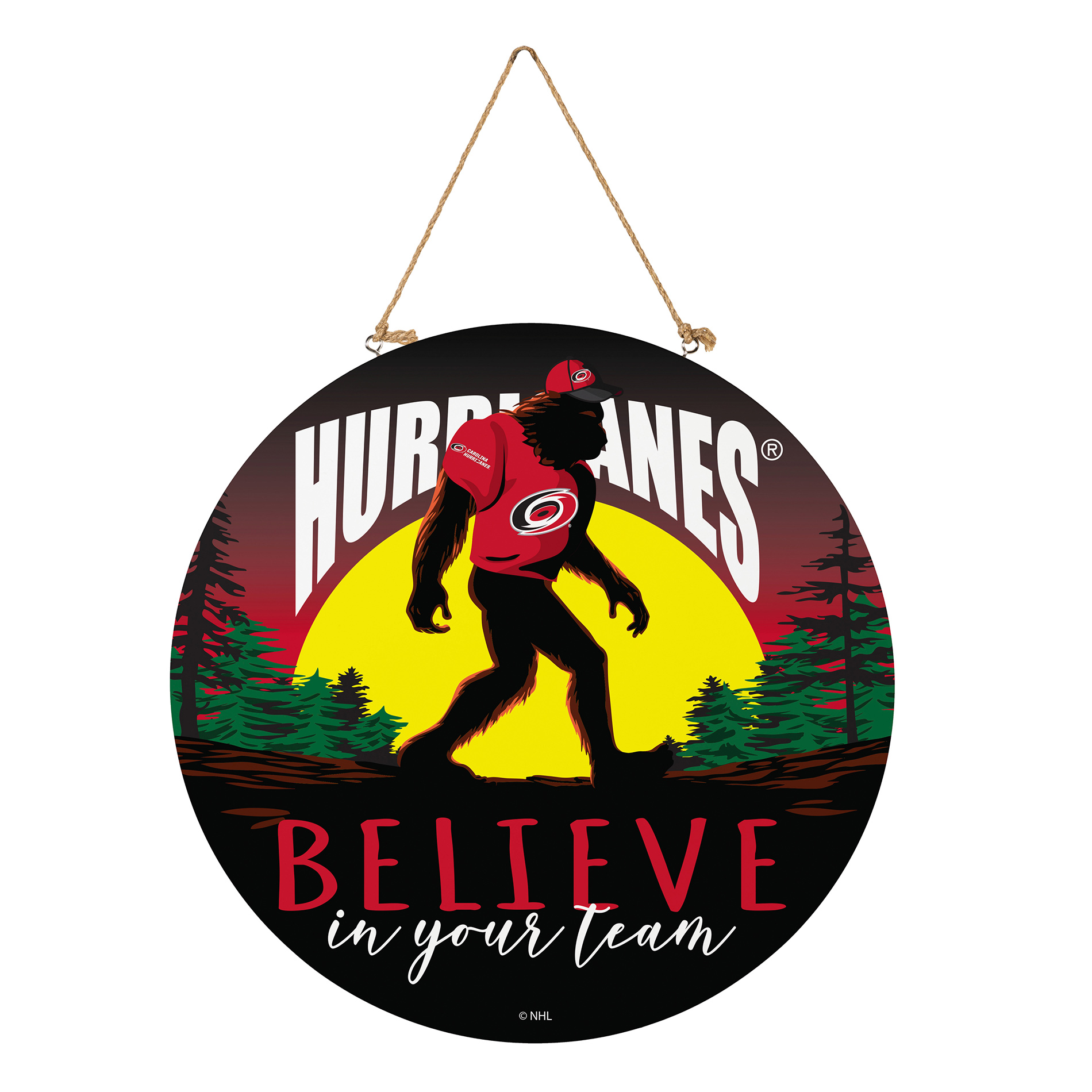 Carolina Hurricanes 18" Bigfoot "Believe in Yourself" Team Logo Wood Round Door Sign