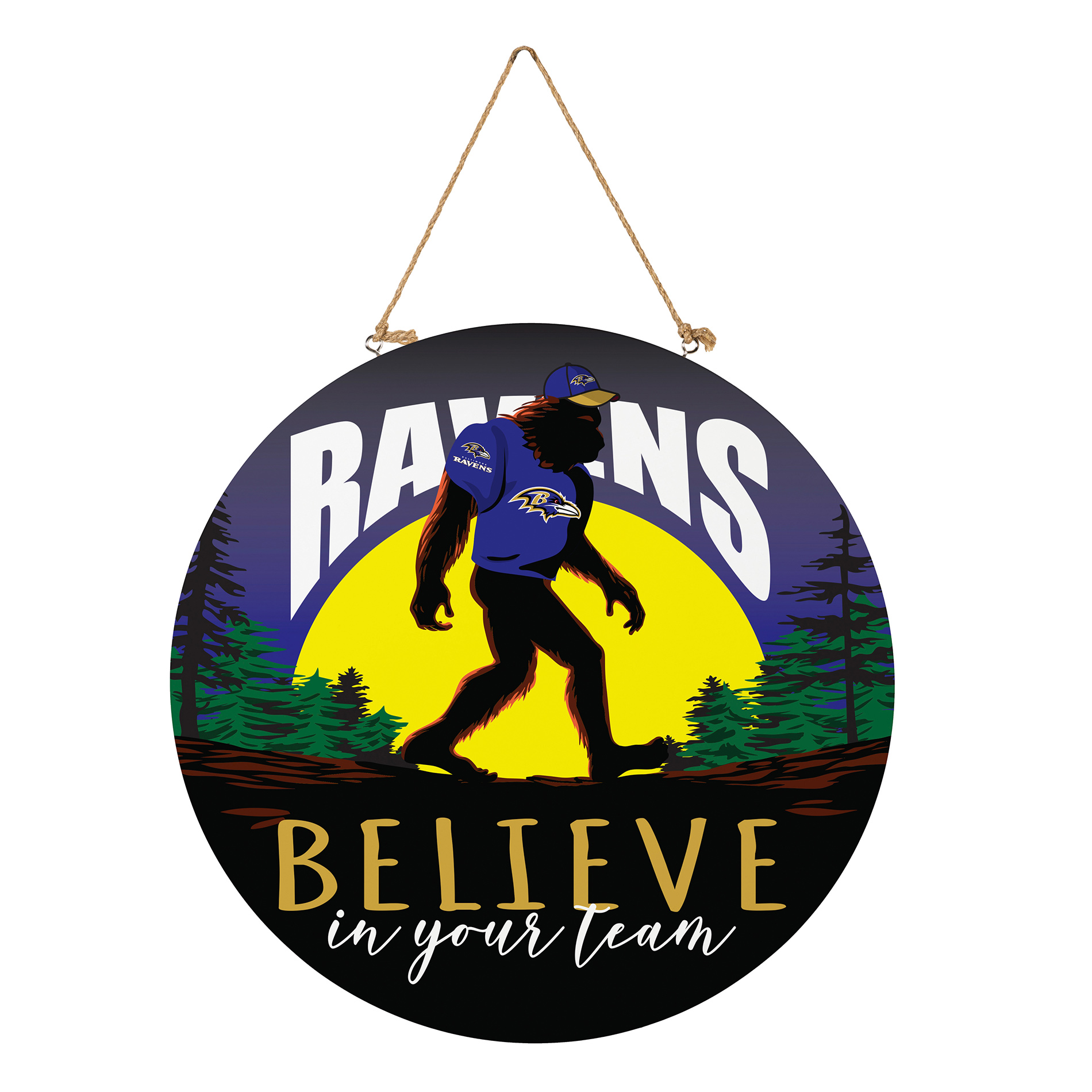 Baltimore Ravens 18" Bigfoot "Believe in Yourself" Team Logo Wood Round Door Sign