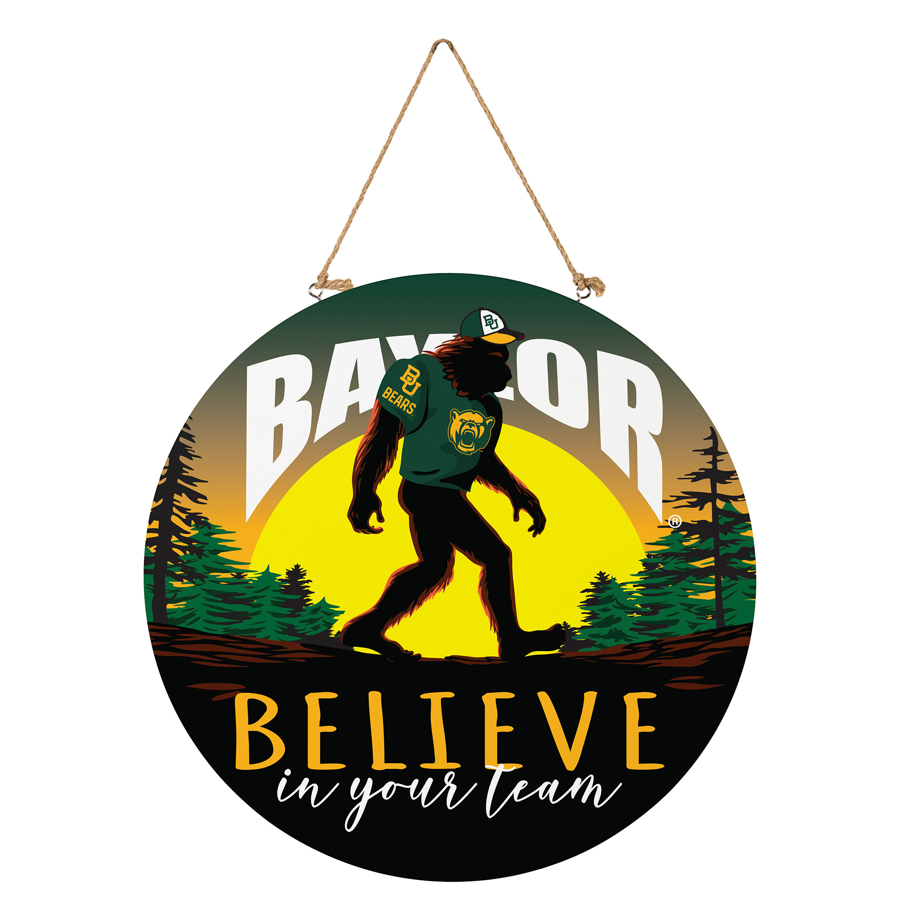 Baylor Bears 18" Bigfoot "Believe in Yourself" Team Logo Wood Round Door Sign