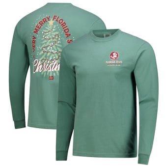 Men's  Green Florida State Seminoles Comfort Colors Merry Christmas Tree Long Sleeve T-Shirt