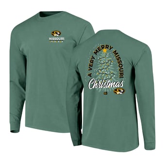 Men's  Green Missouri Tigers Comfort Colors Merry Christmas Tree Long Sleeve T-Shirt