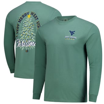 Men's  Green West Virginia Mountaineers Comfort Colors Merry Christmas Tree Long Sleeve T-Shirt