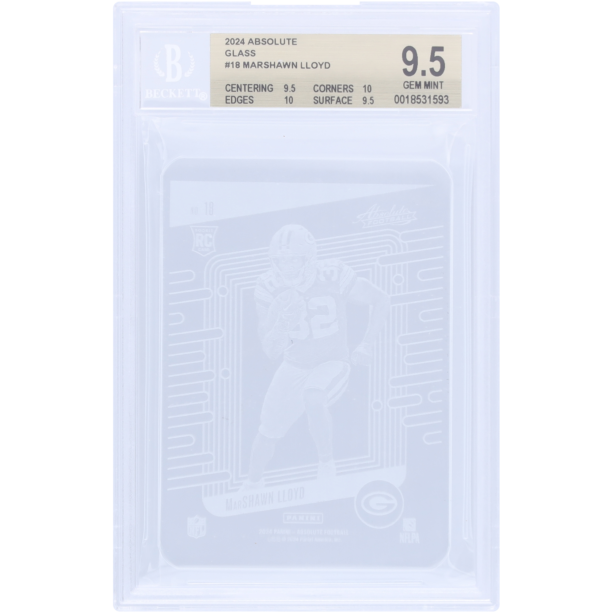 MarShawn Lloyd Green Bay Packers 2024 Panini Absolute Glass #18 BGS Authenticated 9.5 Rookie Card