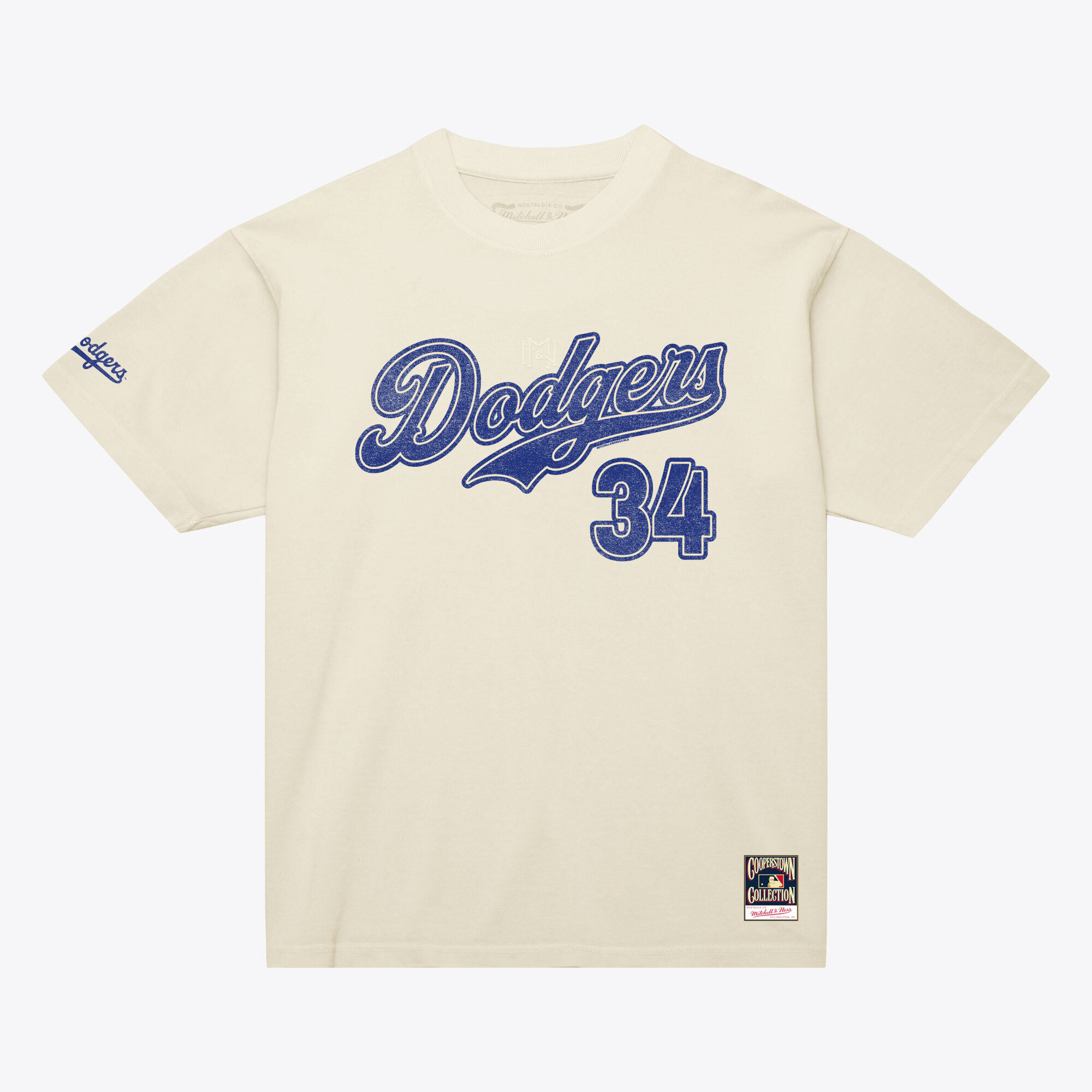 Men's Mitchell & Ness Fernando Valenzuela Cream Los Angeles Dodgers Cooperstown Collection Throwback Name & Number T-Shirt