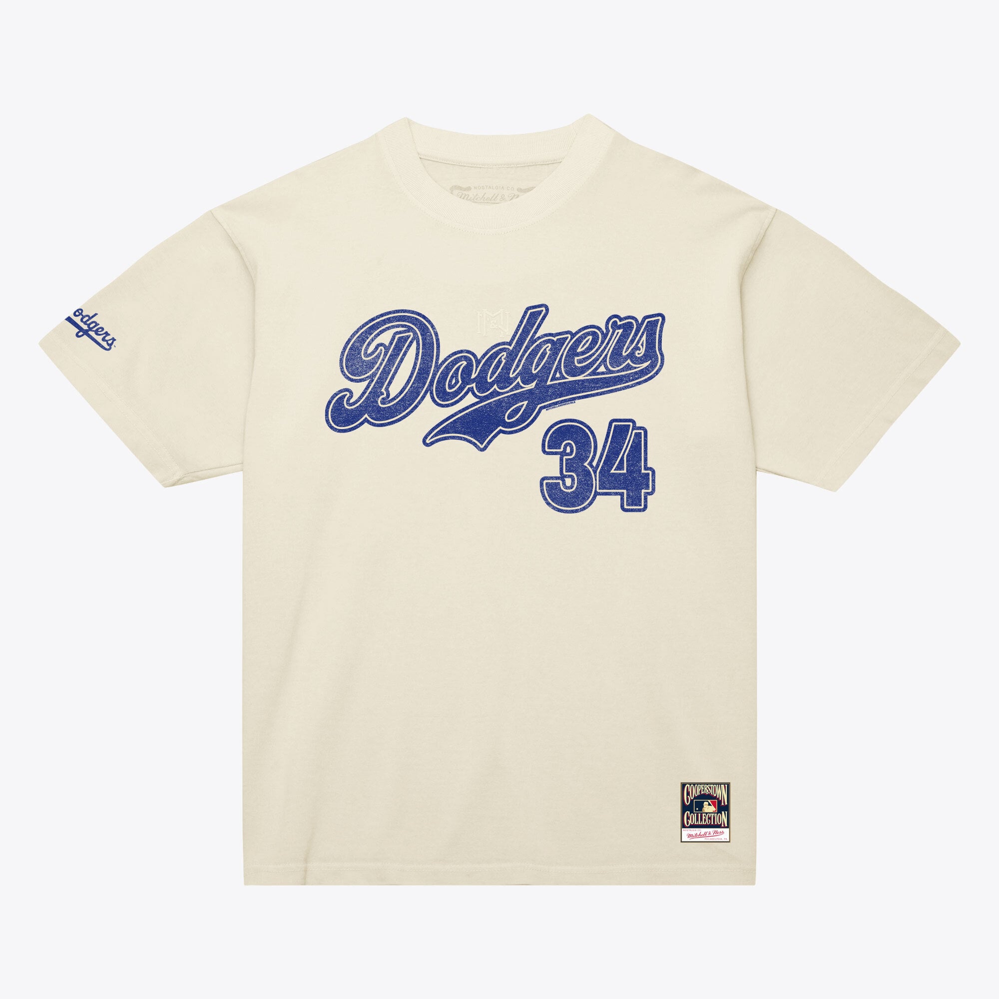 T-shirt da uomo Mitchell & Ness Fernando Valenzuela color crema Los Angeles Dodgers Cooperstown Collection Throwback con nome e numero