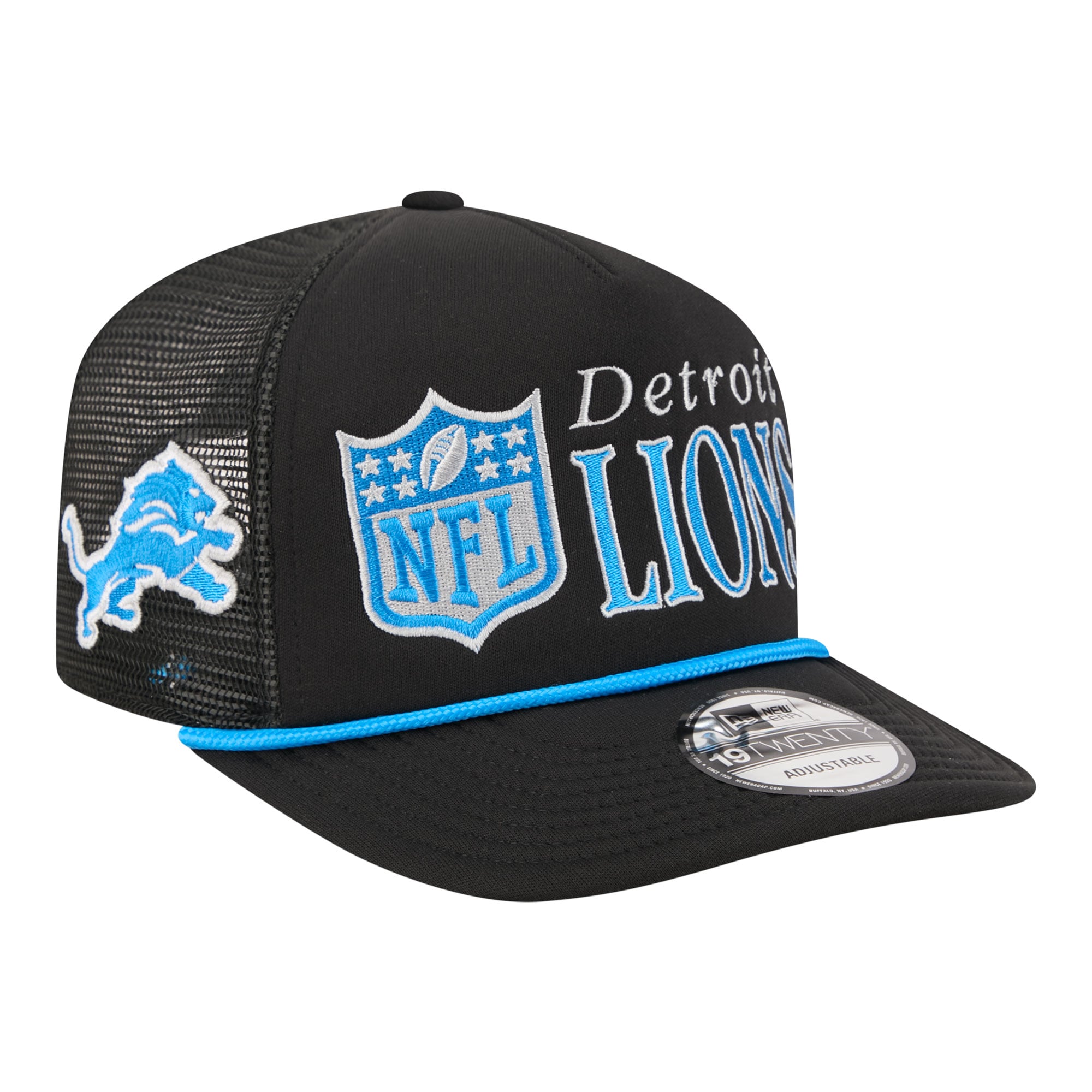 Men's New Era Black Detroit Lions Throwback Foam 19TWENTY Adjustable Hat