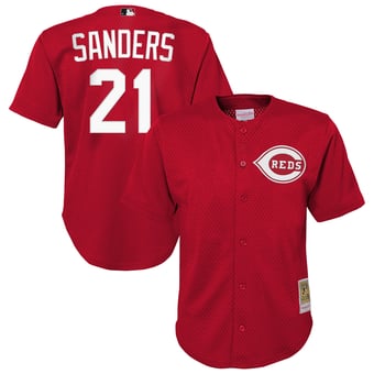 Youth Mitchell & Ness Deion Sanders Red Cincinnati Reds Cooperstown Mesh Batting Practice Jersey