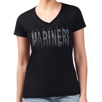 Women's G-III 4Her by Carl Banks  Black Seattle Mariners Metallic Drop Lightweight V-Neck T-Shirt