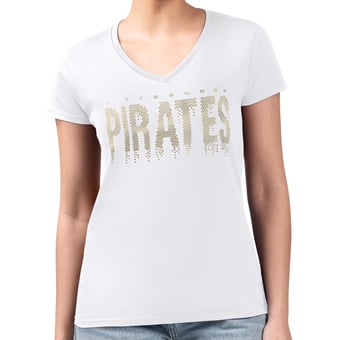 Women's G-III 4Her by Carl Banks  White Pittsburgh Pirates Metallic Drop Lightweight V-Neck T-Shirt