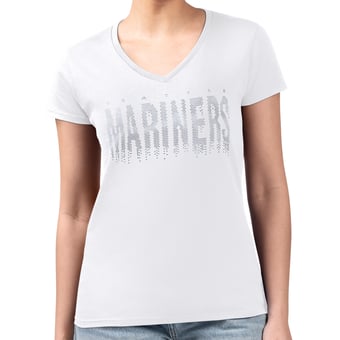 Women's G-III 4Her by Carl Banks  White Seattle Mariners Metallic Drop Lightweight V-Neck T-Shirt