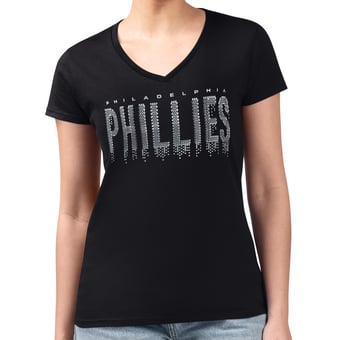 Women's G-III 4Her by Carl Banks  Black Philadelphia Phillies Metallic Drop Lightweight V-Neck T-Shirt