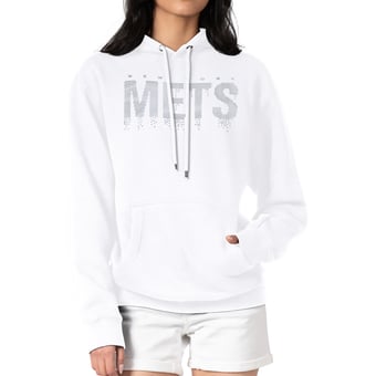 Women's G-III 4Her by Carl Banks  White New York Mets Metallic Drop Fleece Hoodie