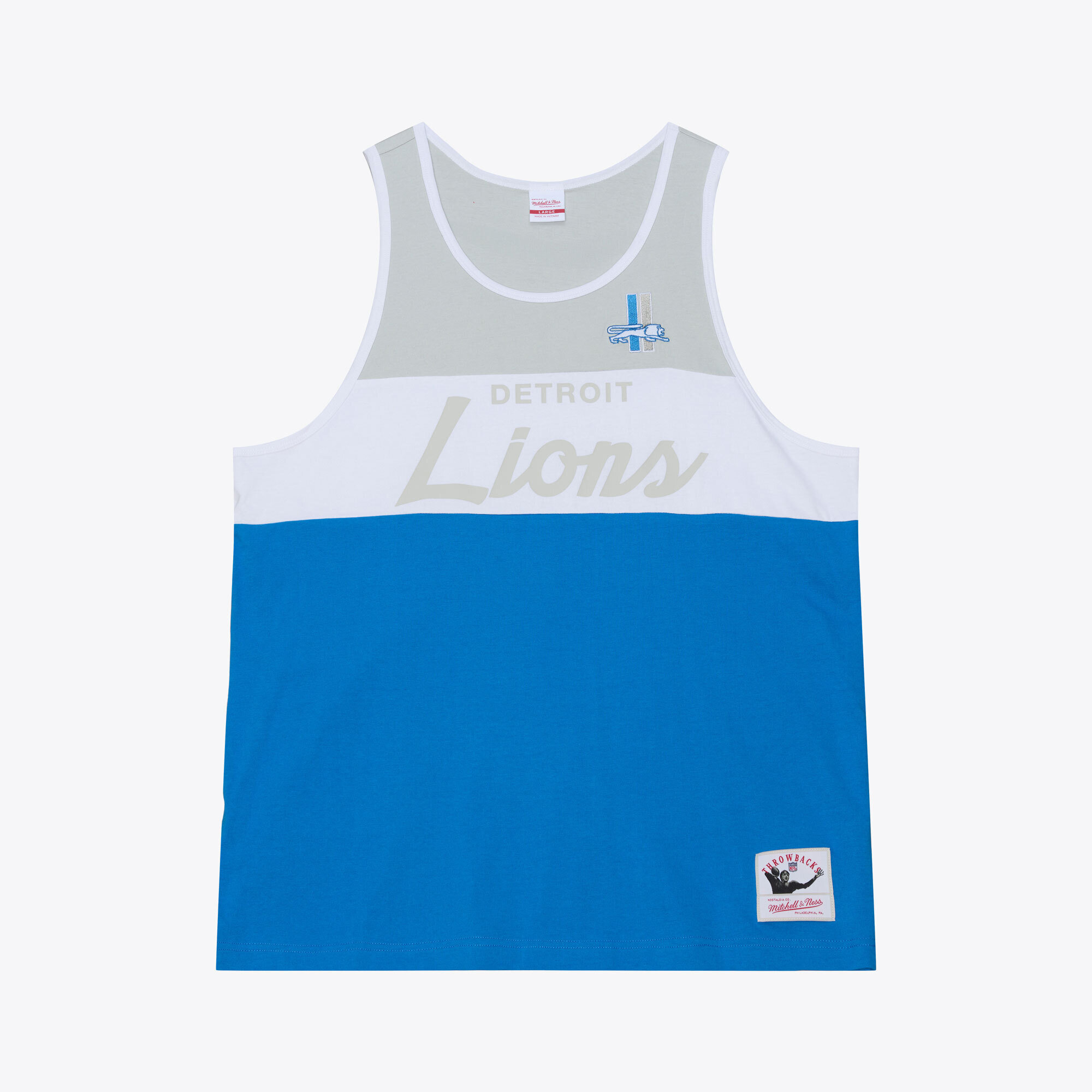 Men’s Mitchell & Ness Blue/Silver Detroit Lions Head Coach Tank Top