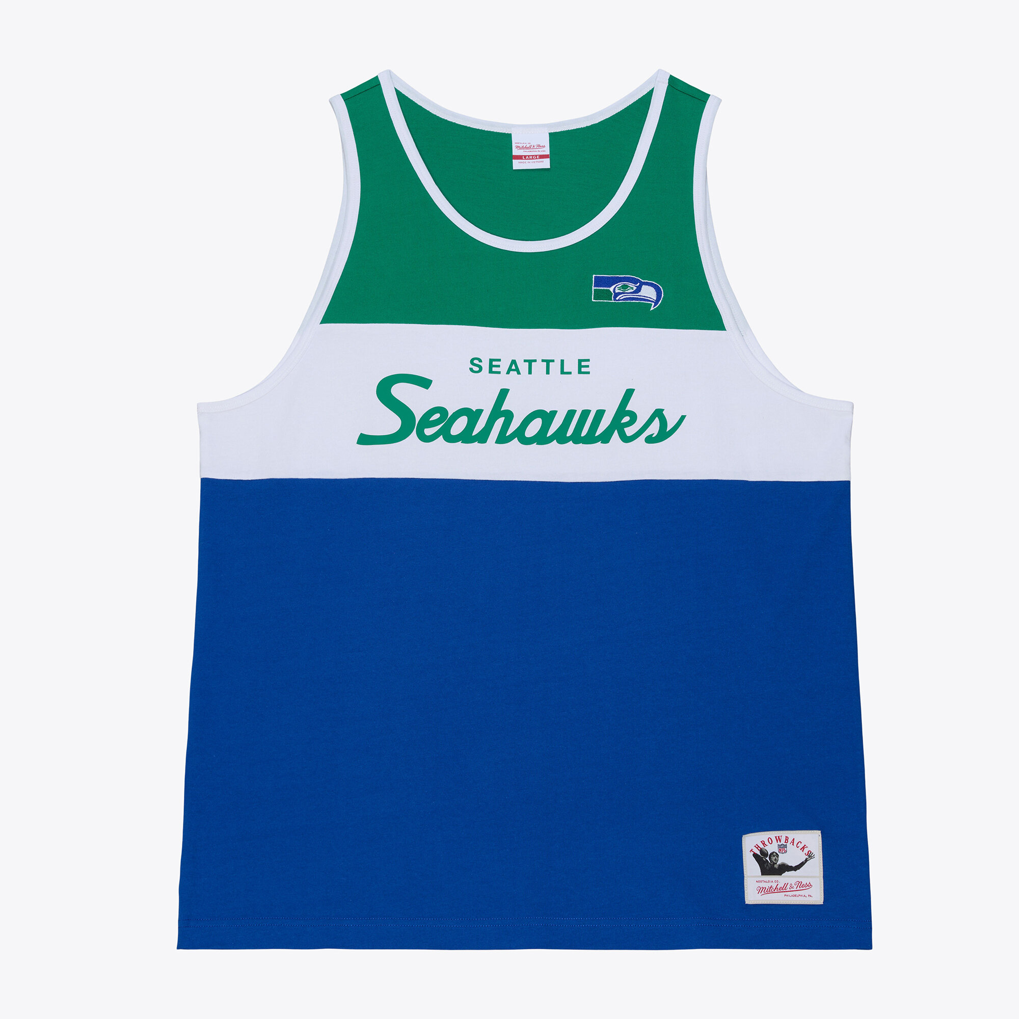 Men's Mitchell & Ness Royal/Green Seattle Seahawks Head Coach Tank Top