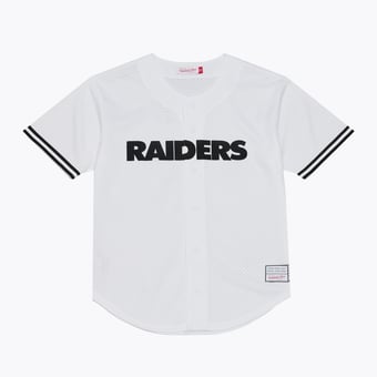 Men's Mitchell & Ness White Las Vegas Raiders Monochrome Mesh Full-Button Baseball Jersey