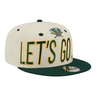 Men's New Era Cream Athletics Oversized Slogan 9FIFTY Snapback Hat