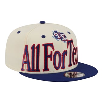 Men's New Era Cream Texas Rangers Oversized Slogan 9FIFTY Snapback Hat