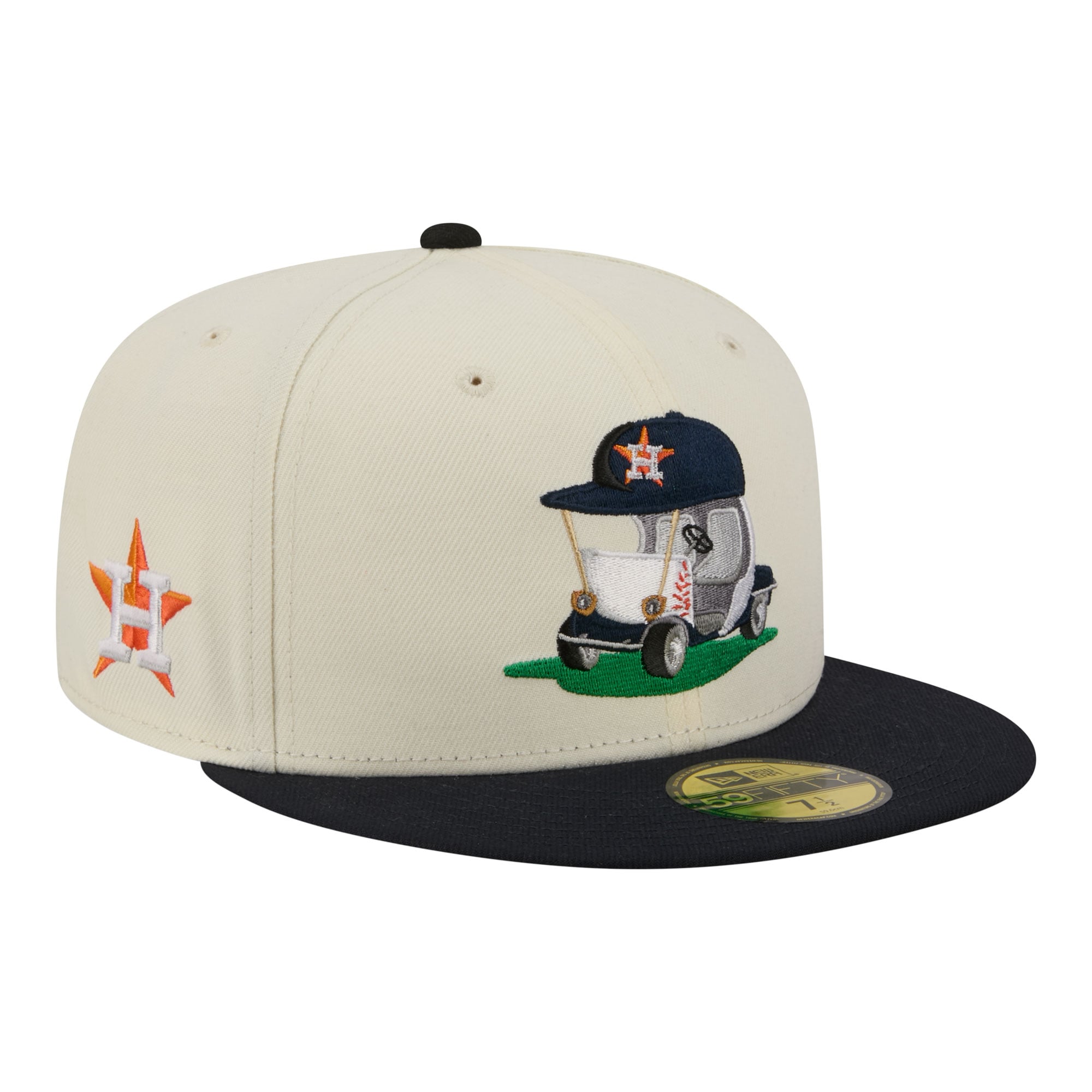 Men's New Era  Cream/Navy Houston Astros Bullpen Cart 59FIFTY Fitted Hat