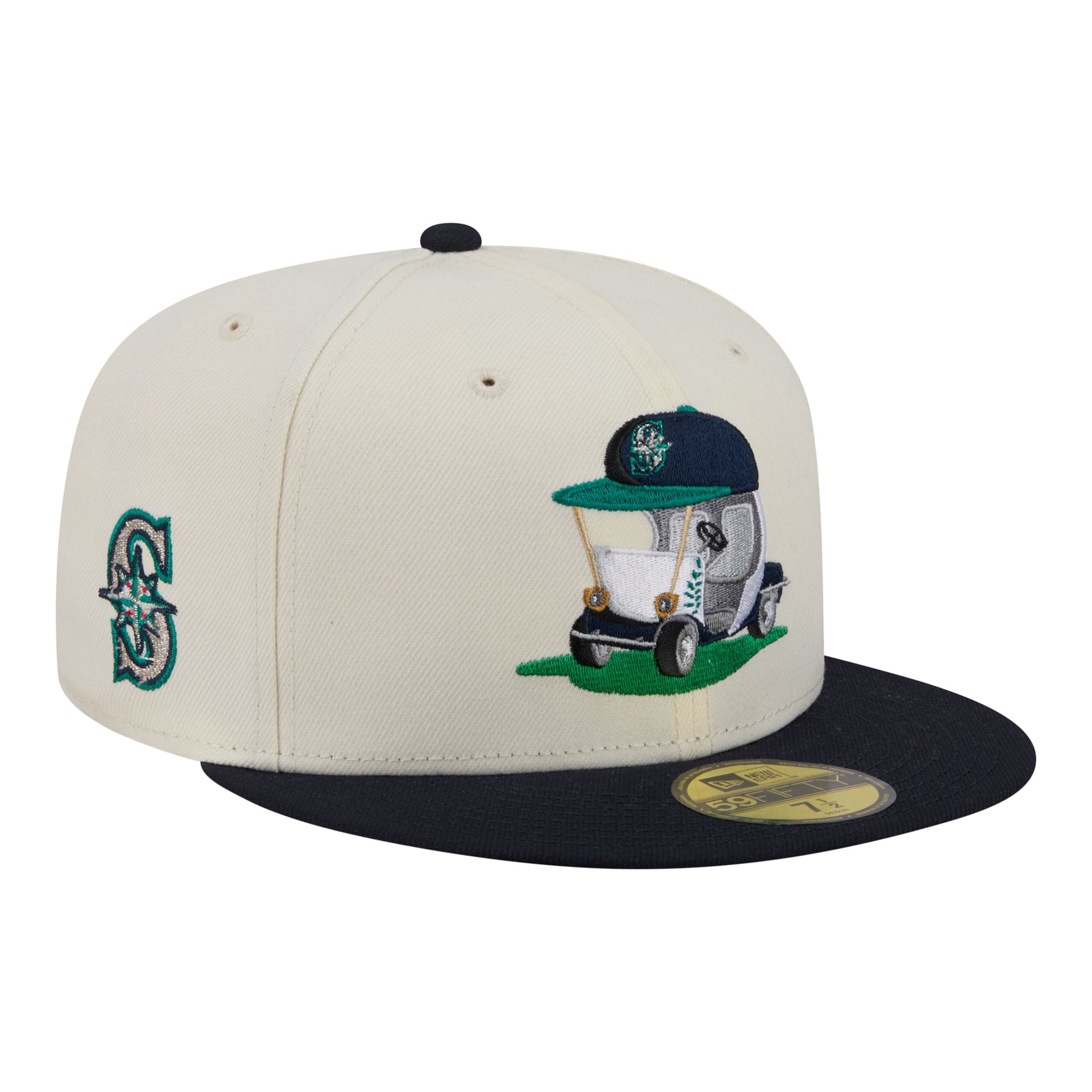 Men's New Era  Cream/Navy Seattle Mariners Bullpen Cart 59FIFTY Fitted Hat