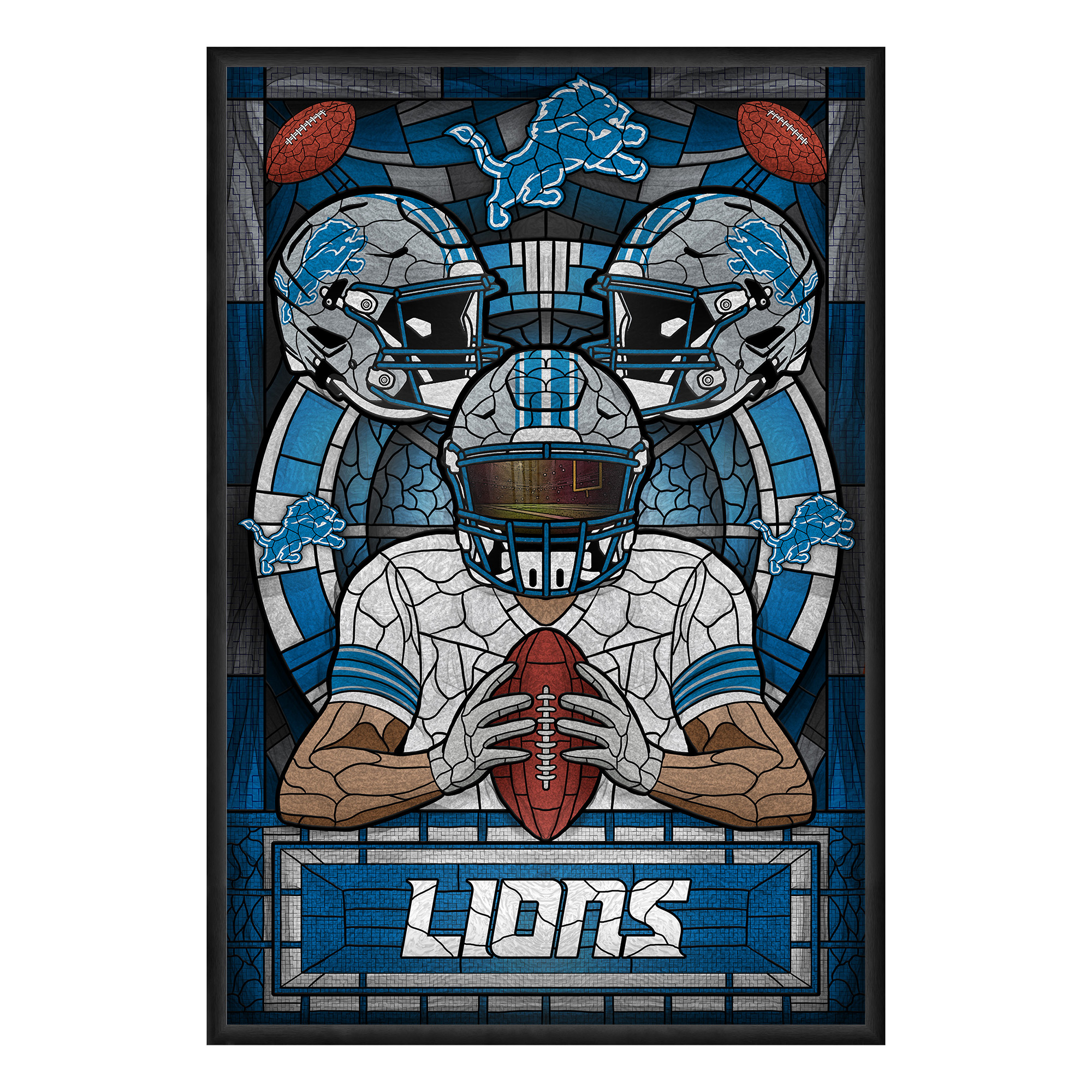 Detroit Lions Framed Stained Glass Art Print